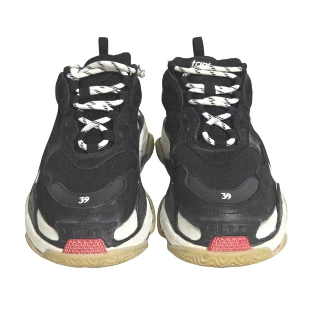Balenciaga Black Leather and Mesh Triple S Low Top Sneakers Size 39 Women - Picture 2 of 10